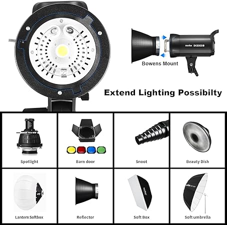 Godox SK300II-V 300Ws Photo Studio Strobe Flash Monolight Light with Bowens Mount &Lamp Head, 10W LED Modeling Lamp for Studio, Shooting, Location and Portrait Photography Godox SK300II-V 300Ws Photo Studio Strobe Flash Monolight Light with Bowens Mount &Lamp Head, 10W LED Modeling Lamp for Studio, Shooting, Location and Portrait Photography